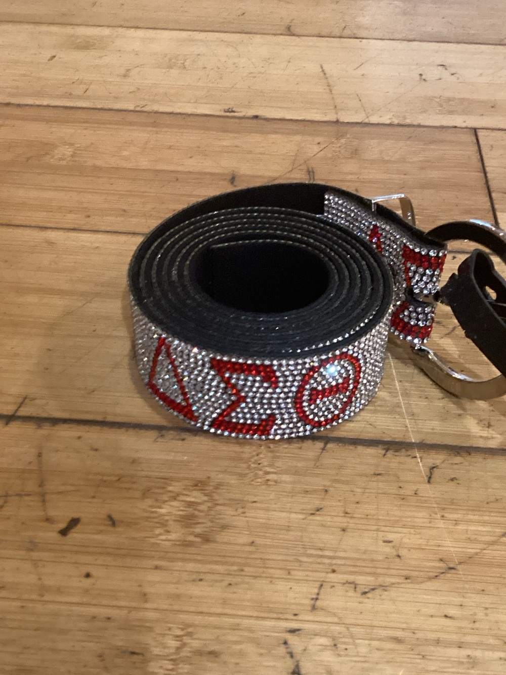Crystal-Embellished Red & Silver Women's Belt Strap